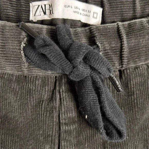 Men’s Zara Grey Corduroy Pants with Elasticized Waist and Ankles L - Picture 7 of 10